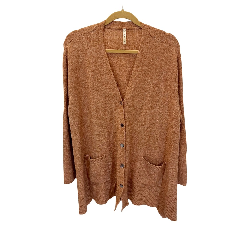 XCVI Brownish Orange Artsy Lagenlook Boho Cardigan Knit Tie Back Sweater LARGE